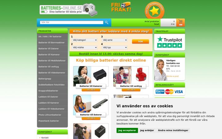 Screenshot of batteries-online.se