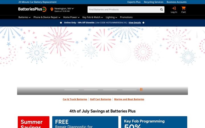 Screenshot stránky batteriesplus.com