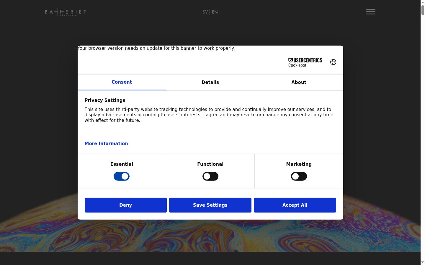 Screenshot of the consent banner shown before any interaction