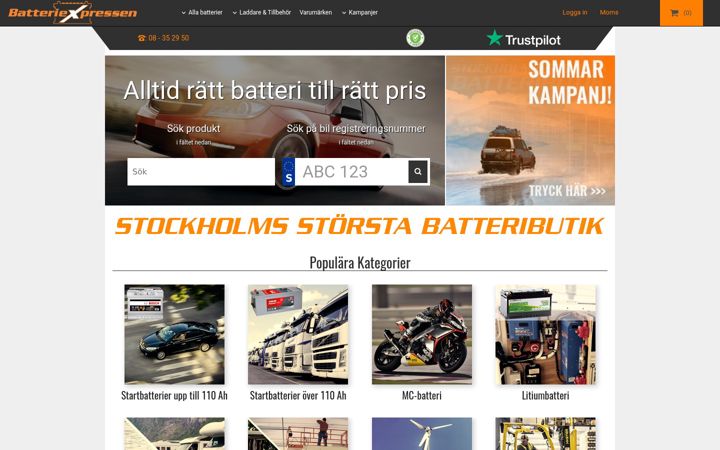 Zrzut ekranu batteriexpressen.se