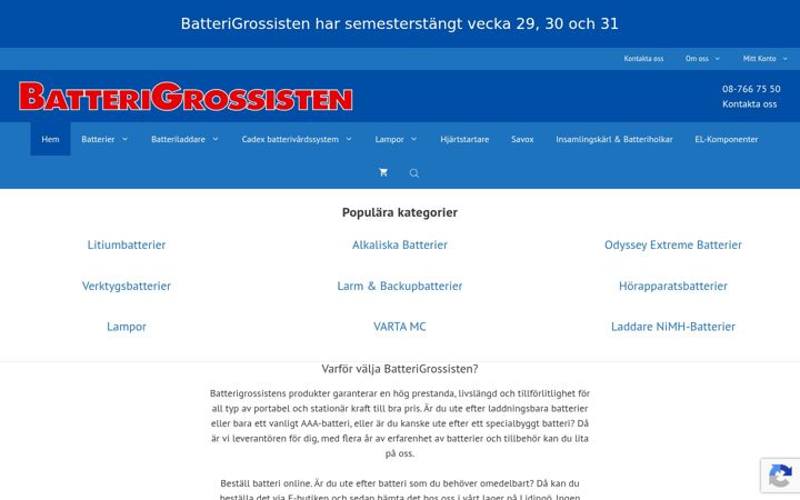 Screenshot of batterigrossisten.com