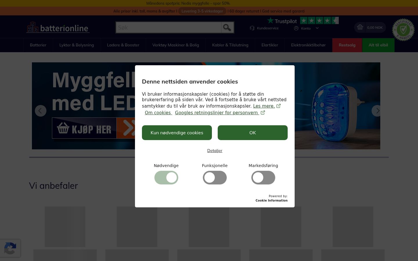 Screenshot des Einwilligungsbanners vor jeglicher Interaktion
