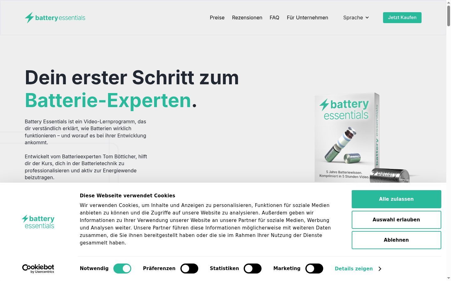 Screenshot des Einwilligungsbanners vor jeglicher Interaktion