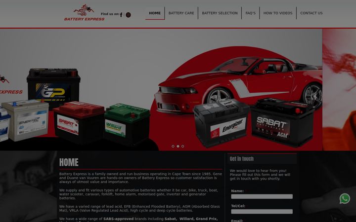 Screenshot of batteryexpress.co.za