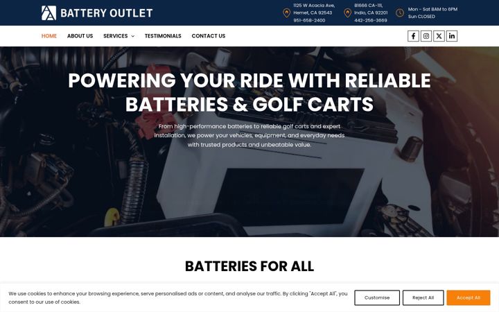 Screenshot of batteryoutletindio.com