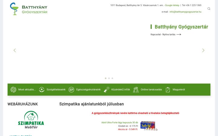 Screenshot di batthyanygyogyszertar.hu