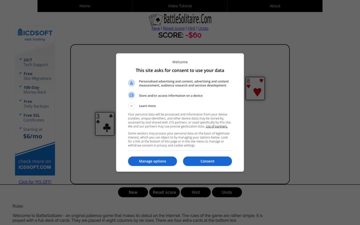 Screenshot of battlesolitaire.com