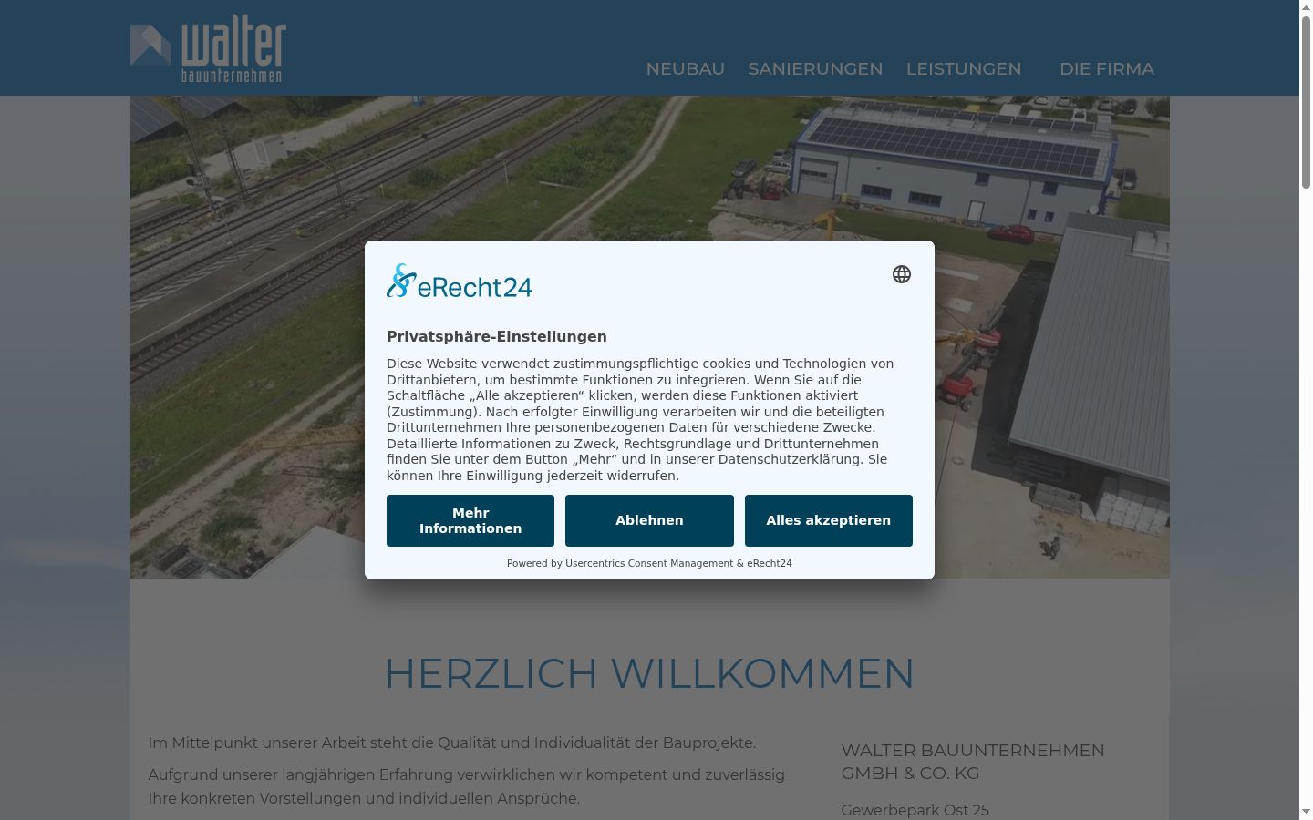 Screenshot des Einwilligungsbanners vor jeglicher Interaktion