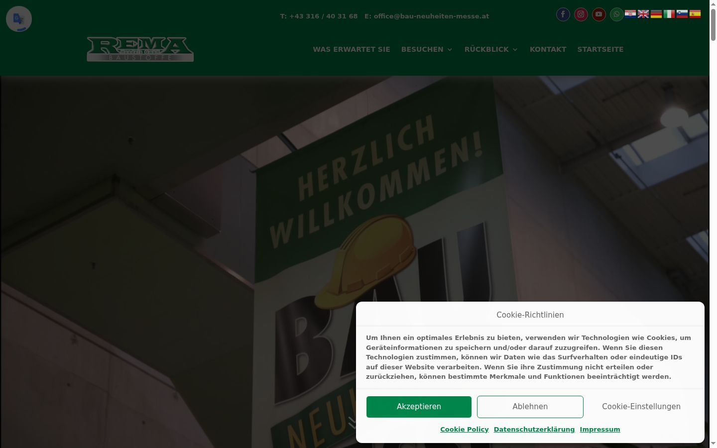 Captura de pantalla del banner de consentimiento mostrado antes de cualquier interacción