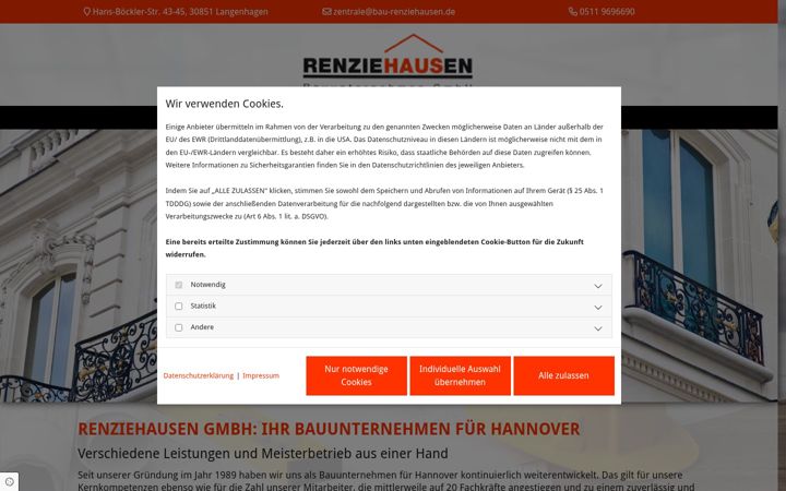 Screenshot stránky bau-renziehausen.de