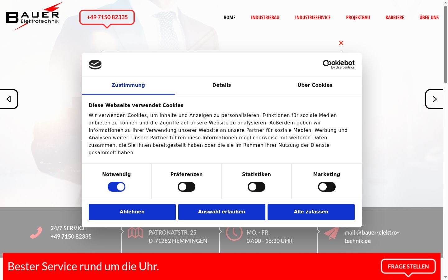 Screenshot des Einwilligungsbanners vor jeglicher Interaktion