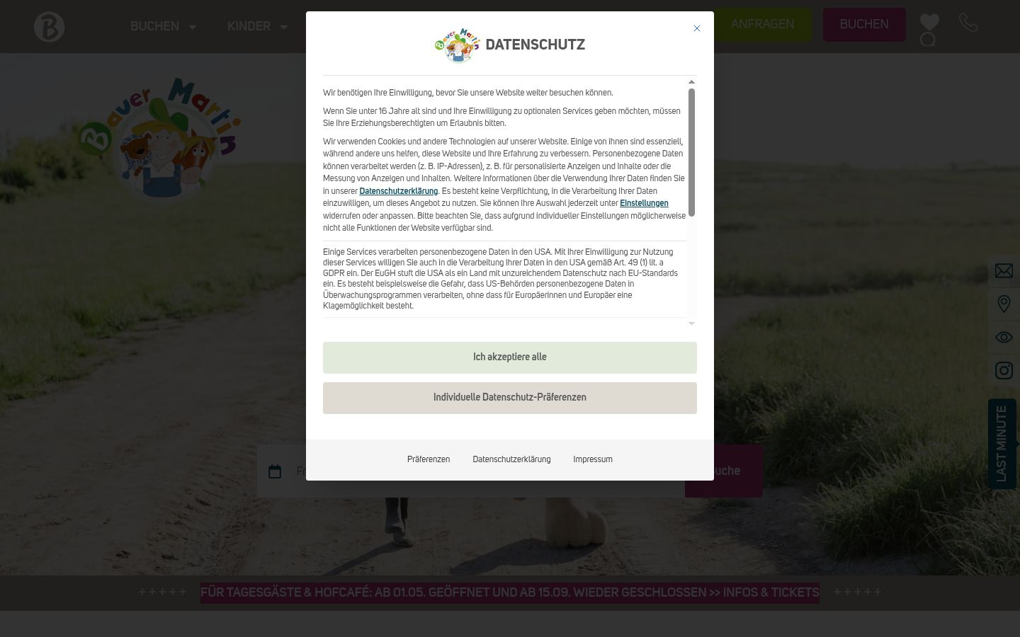 Screenshot des Einwilligungsbanners vor jeglicher Interaktion