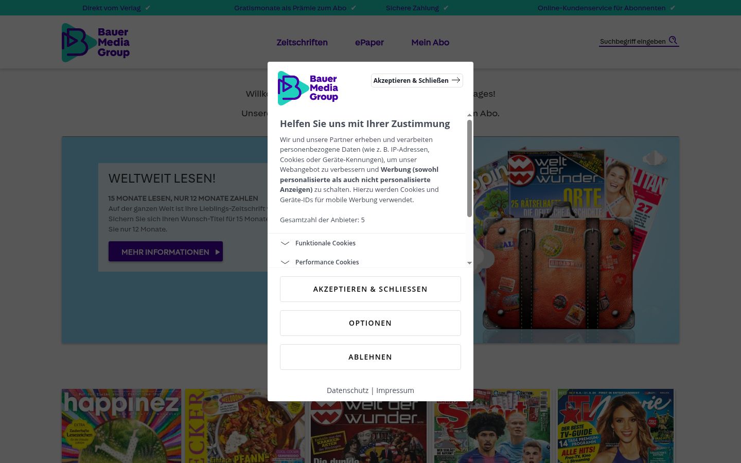 Ekrānuzņēmums ar piekrišanas baneri, kas tika rādīts pirms jebkādas mijiedarbības