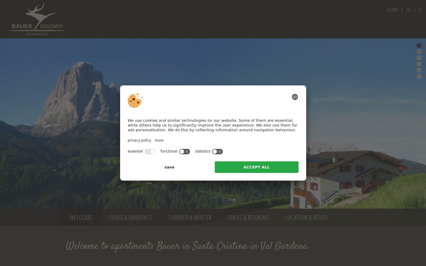 Screenshot del banner di consenso mostrato prima di qualsiasi interazione