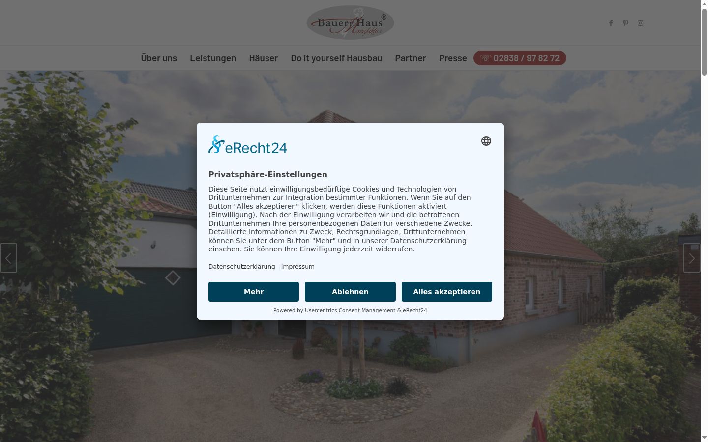 Screenshot des Einwilligungsbanners vor jeglicher Interaktion