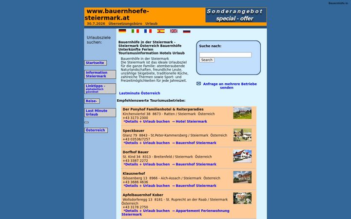 Screenshot of bauernhoefe-steiermark.at