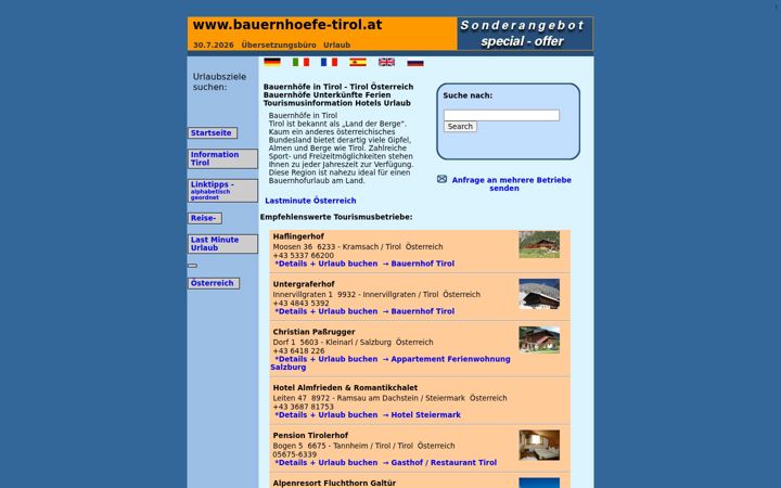 Screenshot of bauernhoefe-tirol.at