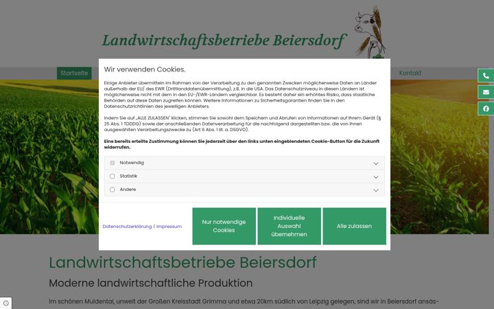 Screenshot of bauernland-beiersdorf.de