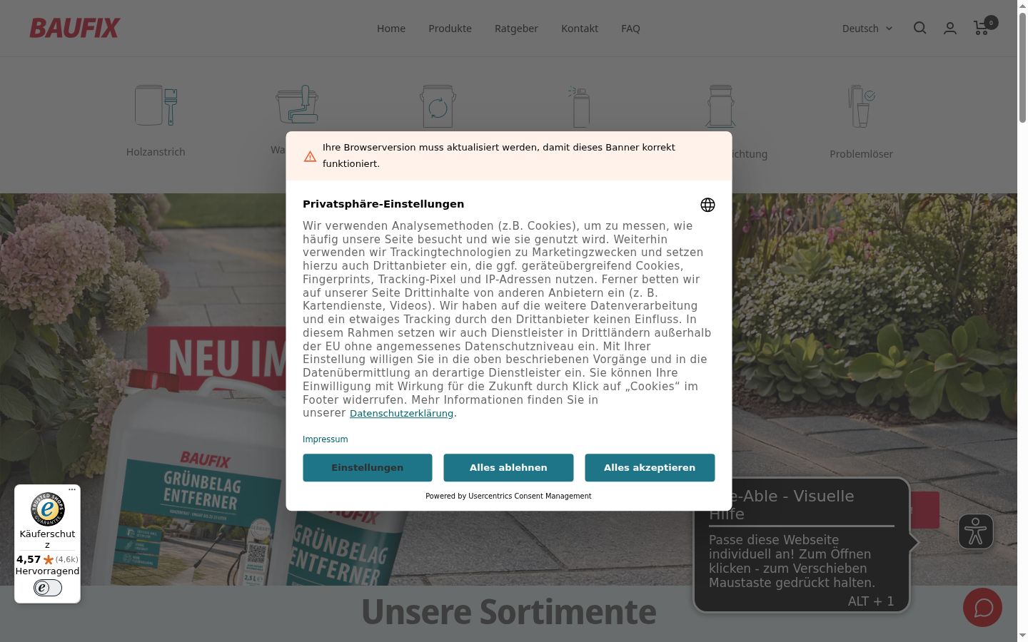 Zrzut ekranu banera zgody wyświetlanego przed jakąkolwiek interakcją