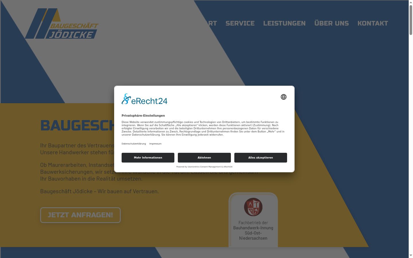 Captura de ecrã do banner de consentimento apresentado antes de qualquer interação