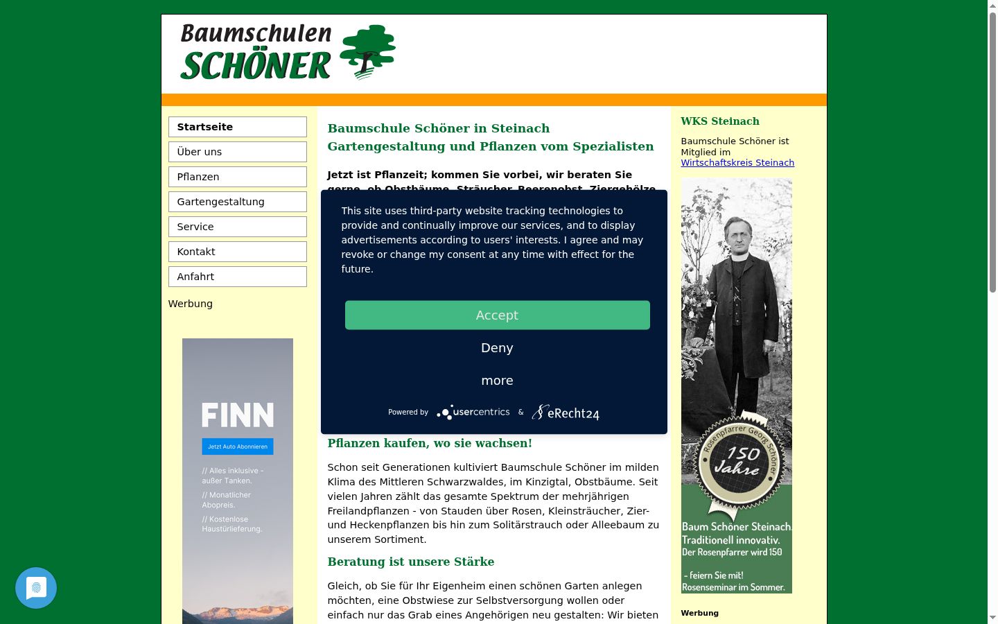 Screenshot des Einwilligungsbanners vor jeglicher Interaktion