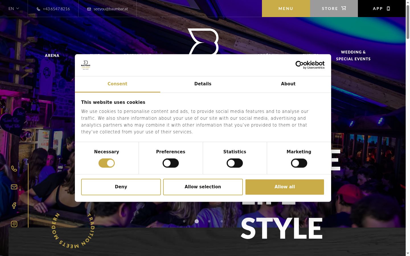 Screenshot of the consent banner shown before any interaction
