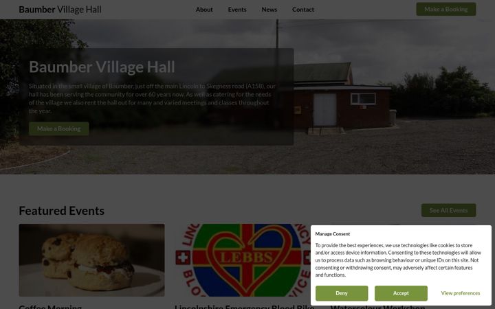 Screenshot of baumbervillagehall.co.uk