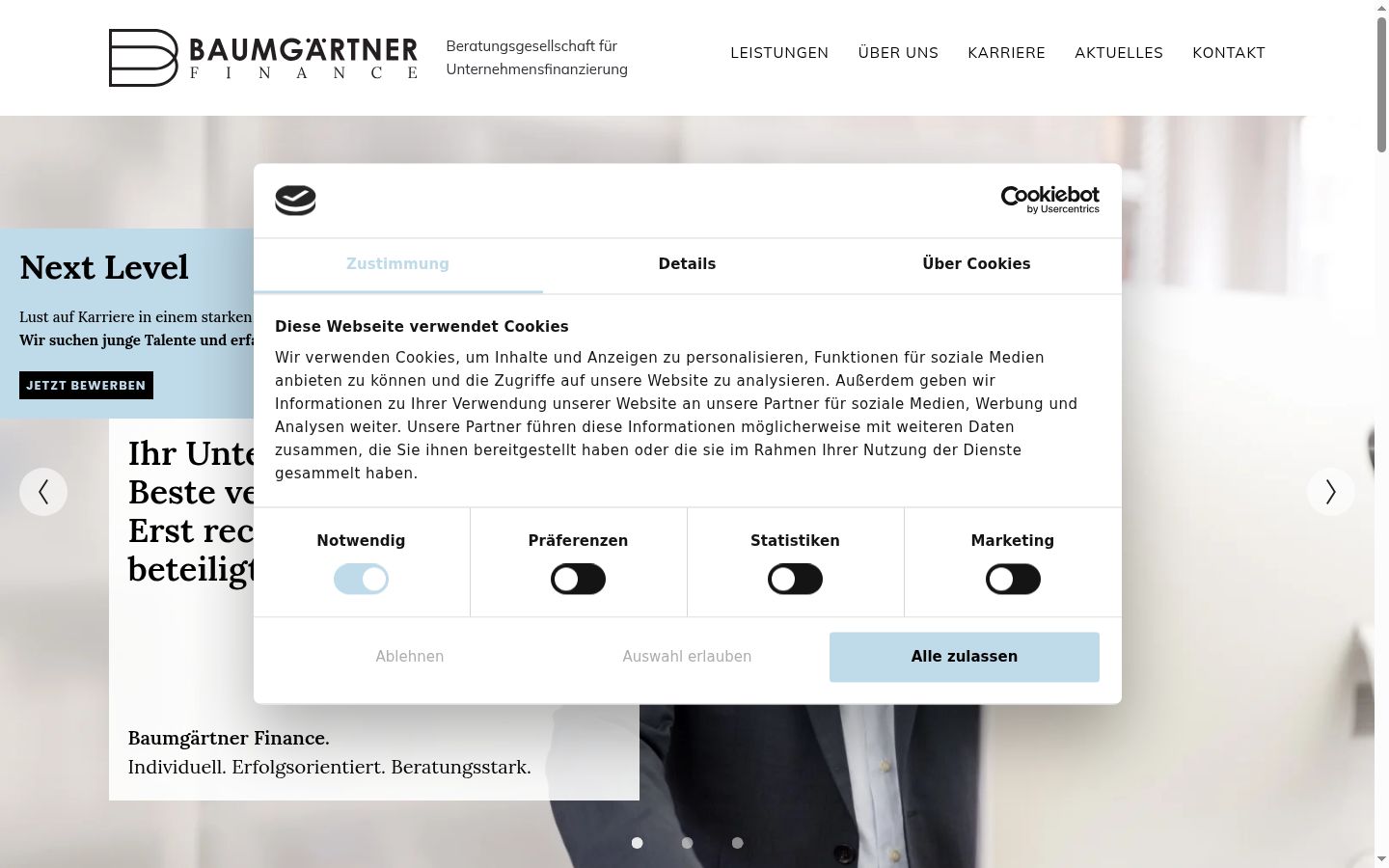 Screenshot of the consent banner shown before any interaction