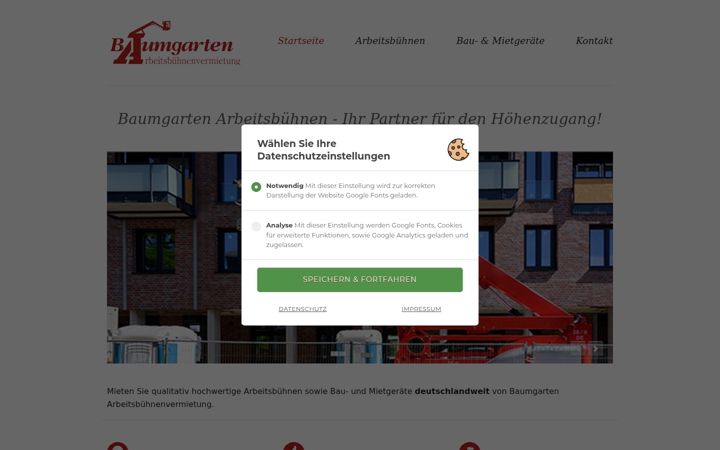Screenshot of baumgarten-arbeitsbuehnen.de