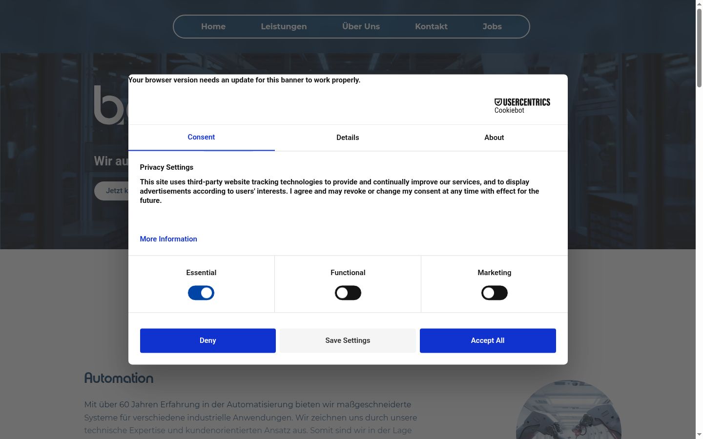Screenshot of the consent banner shown before any interaction