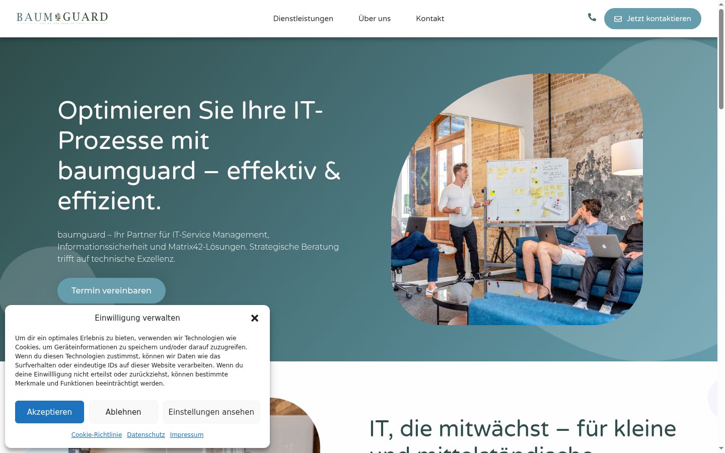 Screenshot des Einwilligungsbanners vor jeglicher Interaktion