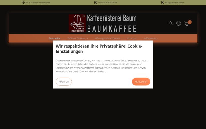 Ekraanipilt saidist baumkaffee.de