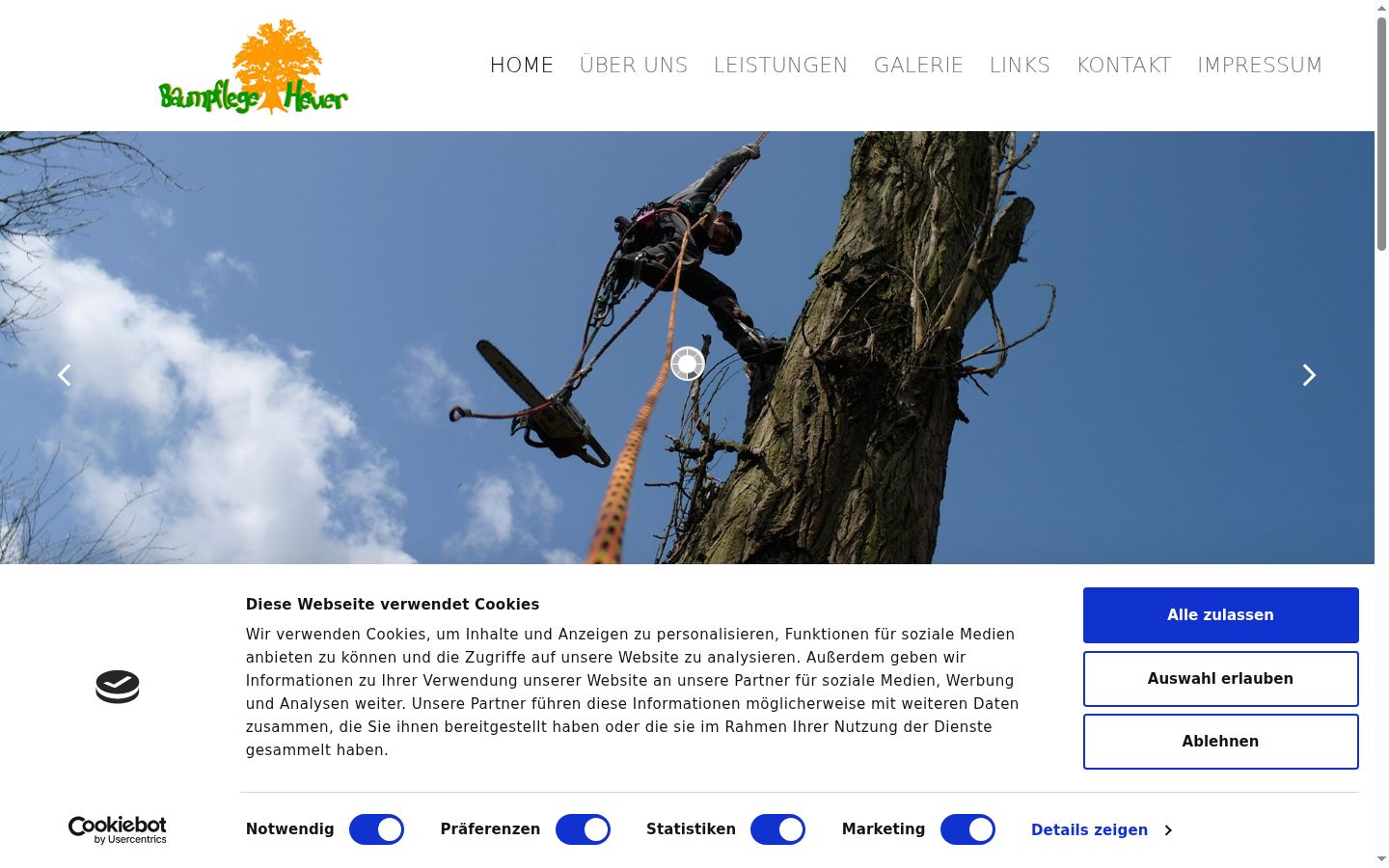 Screenshot des Einwilligungsbanners vor jeglicher Interaktion