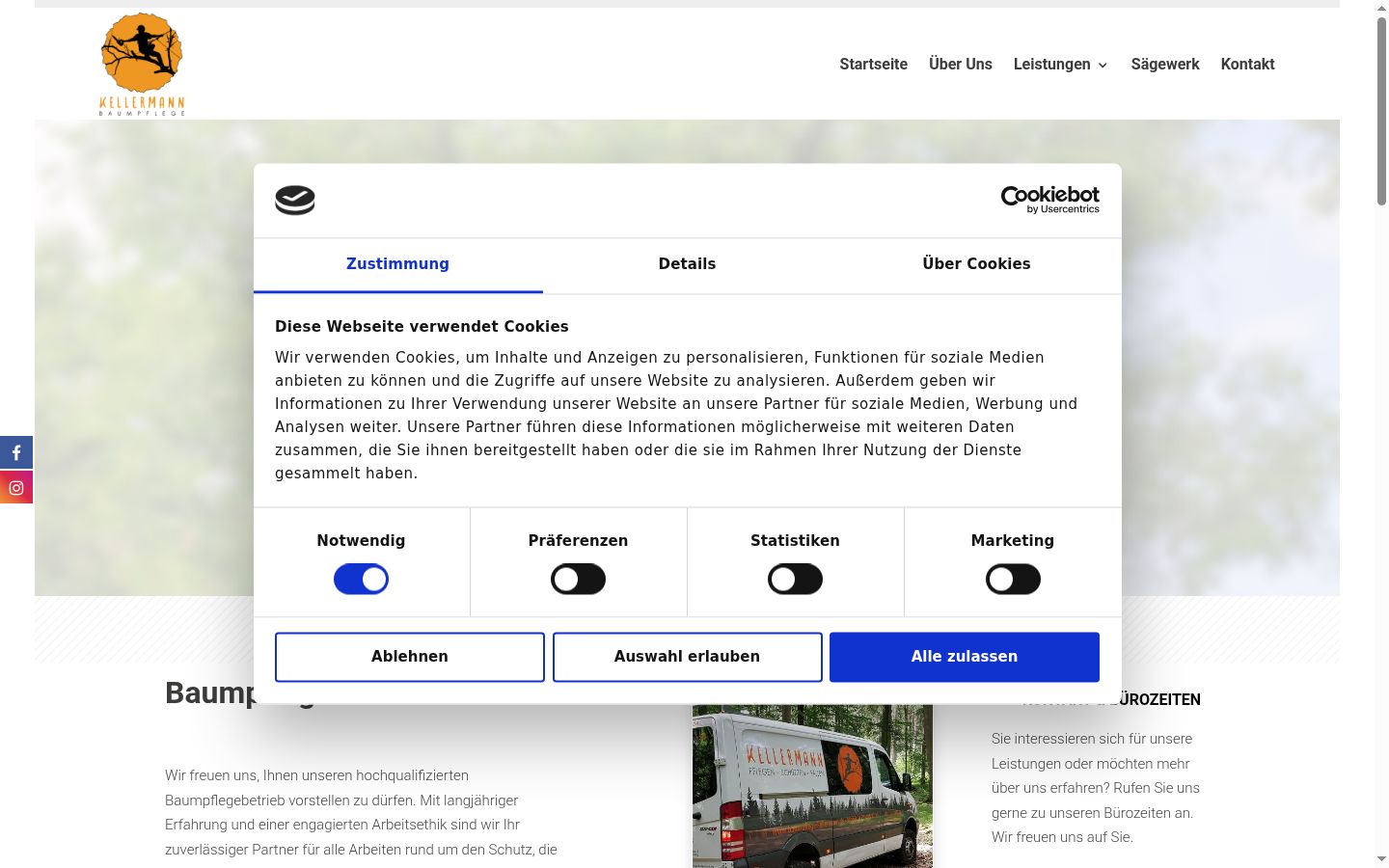 Screenshot des Einwilligungsbanners vor jeglicher Interaktion