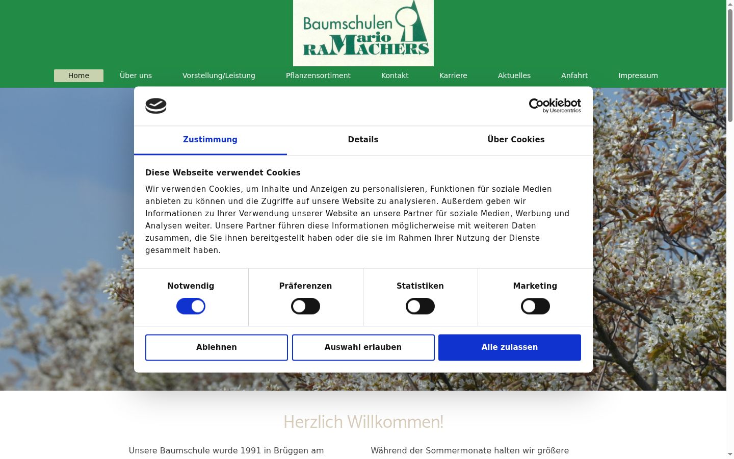 Screenshot del banner di consenso mostrato prima di qualsiasi interazione