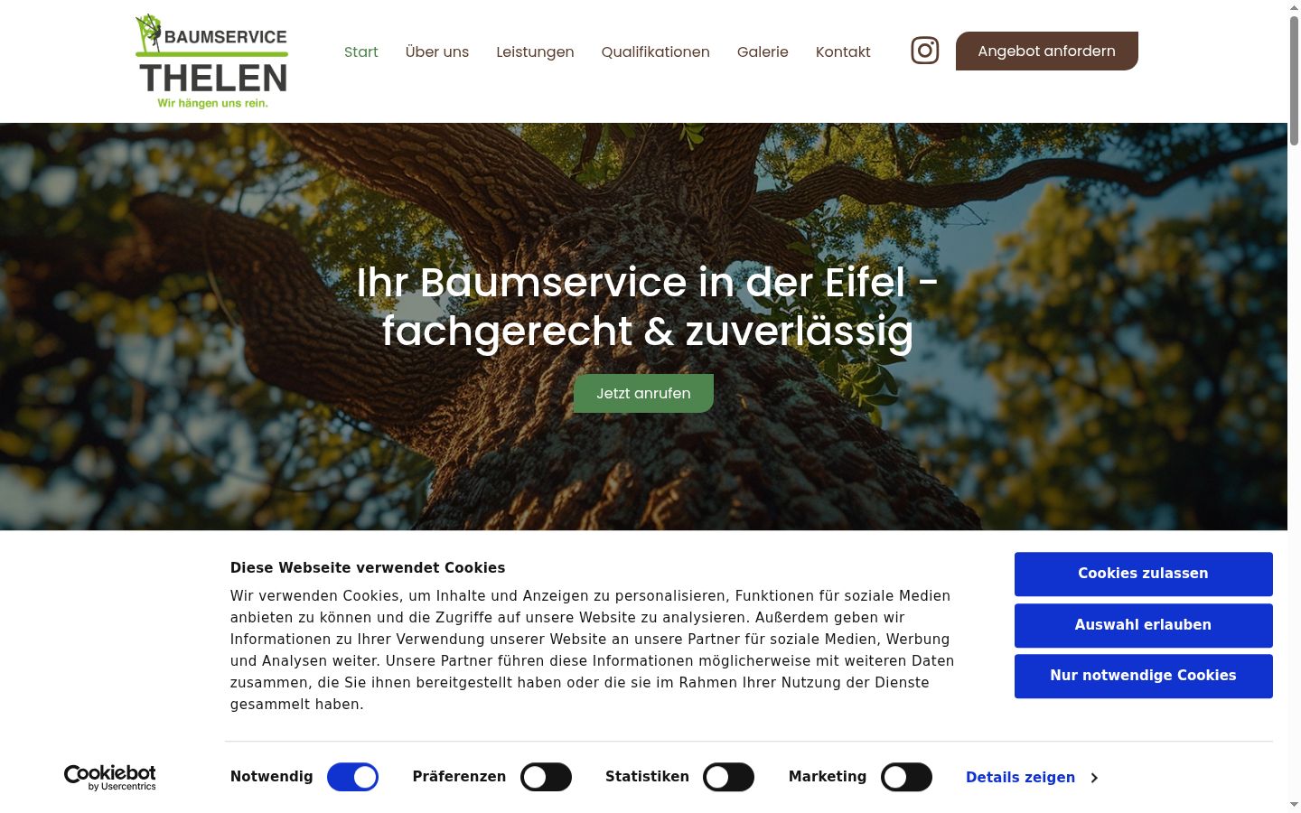 Screenshot des Einwilligungsbanners vor jeglicher Interaktion