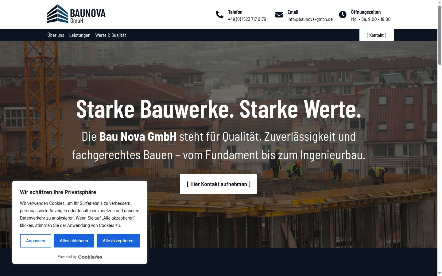 Screenshot des Einwilligungsbanners vor jeglicher Interaktion