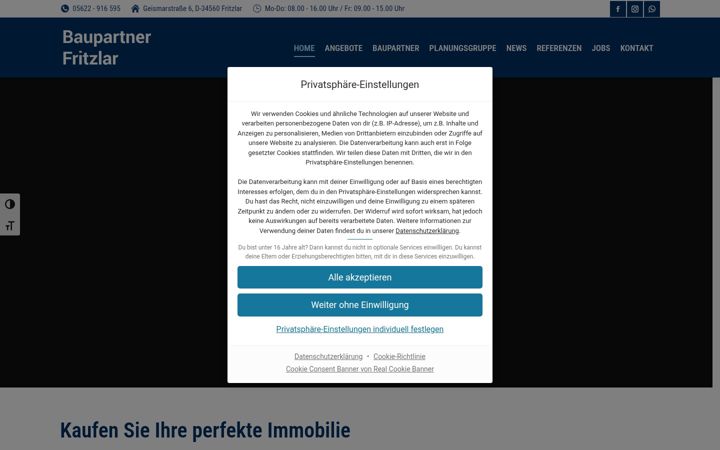 Snimka zaslona za baupartner-fritzlar.de
