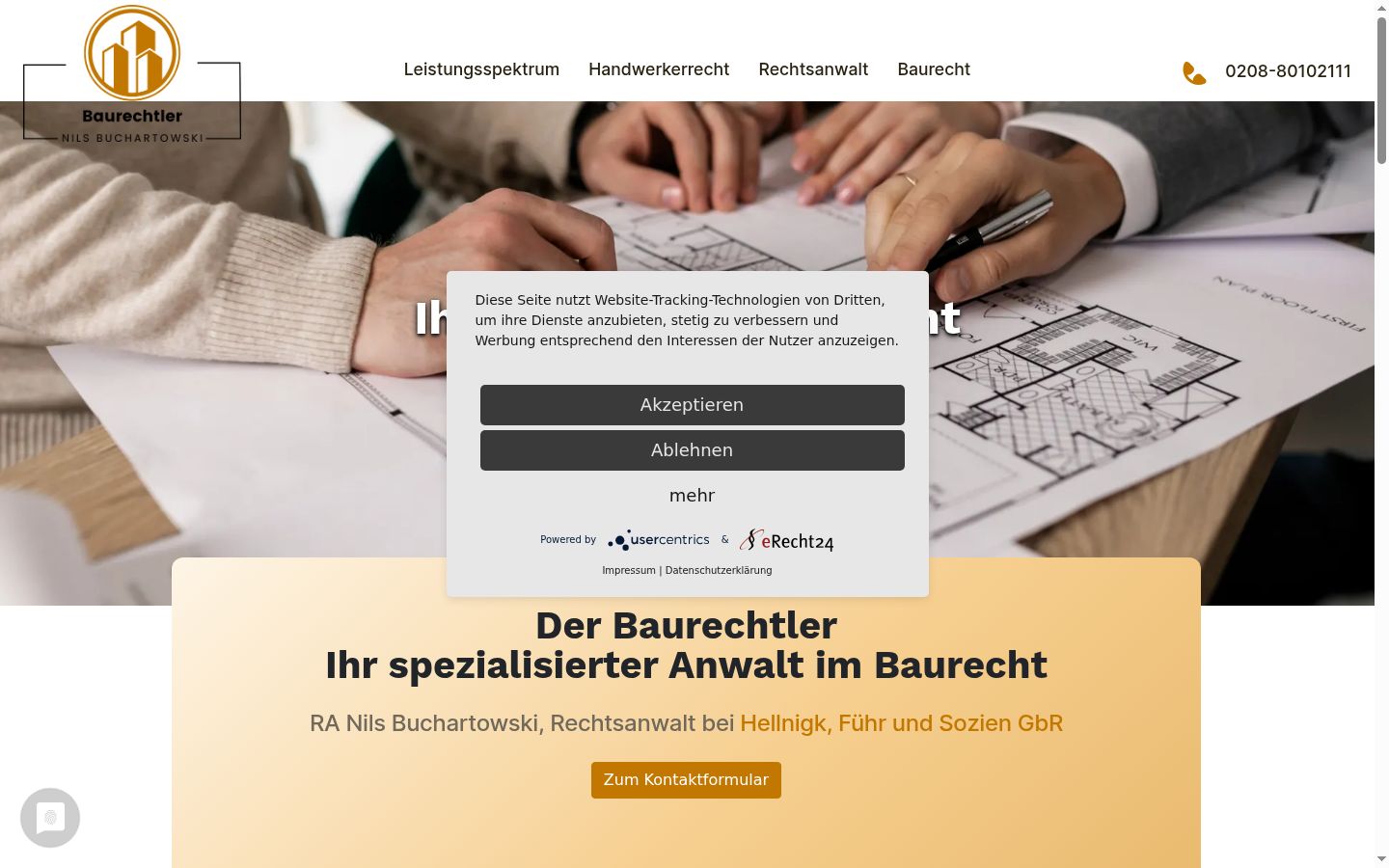 Screenshot des Einwilligungsbanners vor jeglicher Interaktion