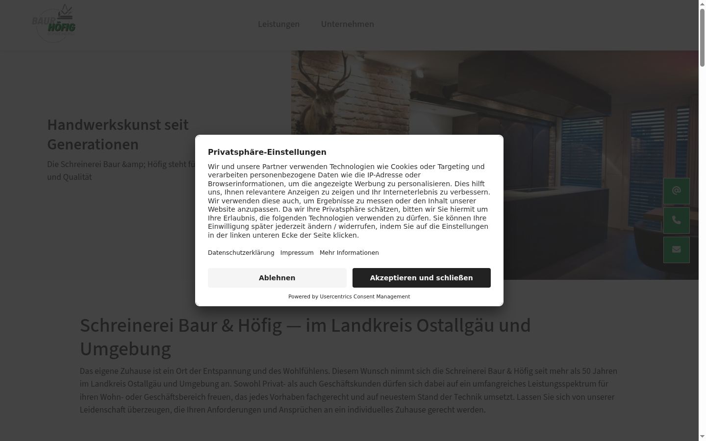 Skærmbillede af samtykkebanneret, som det blev vist før nogen interaktion