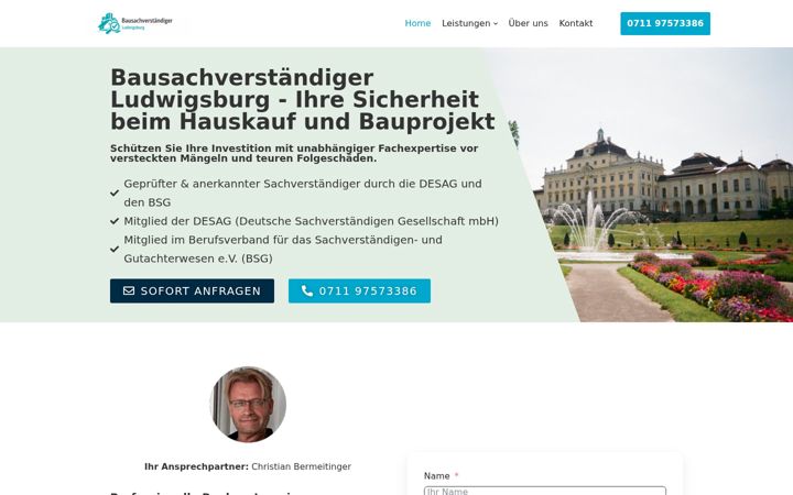 Screenshot of bausachverstaendiger-ludwigsburg.de