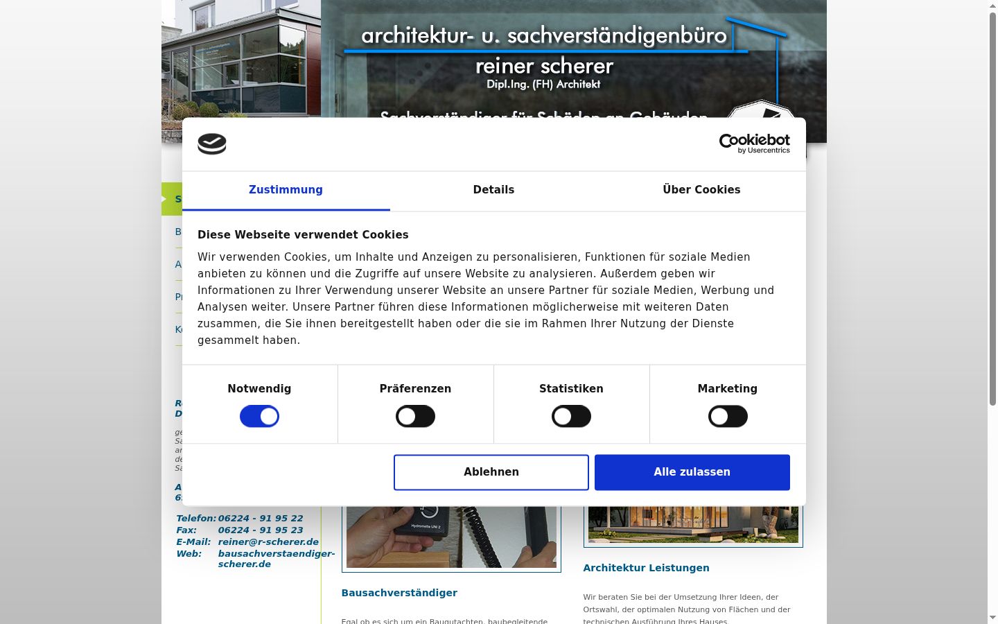 Screenshot des Einwilligungsbanners vor jeglicher Interaktion