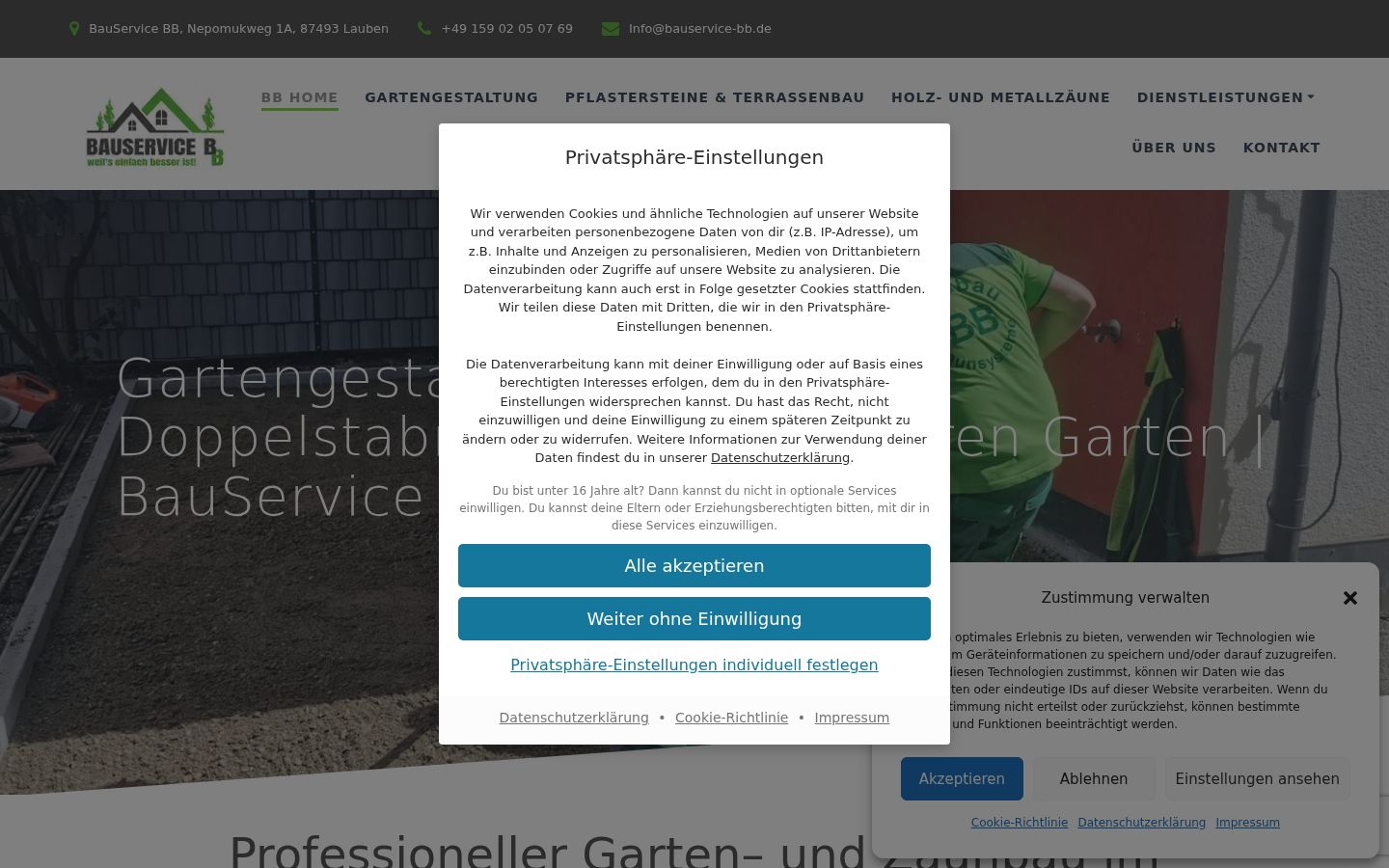 Screenshot des Einwilligungsbanners vor jeglicher Interaktion