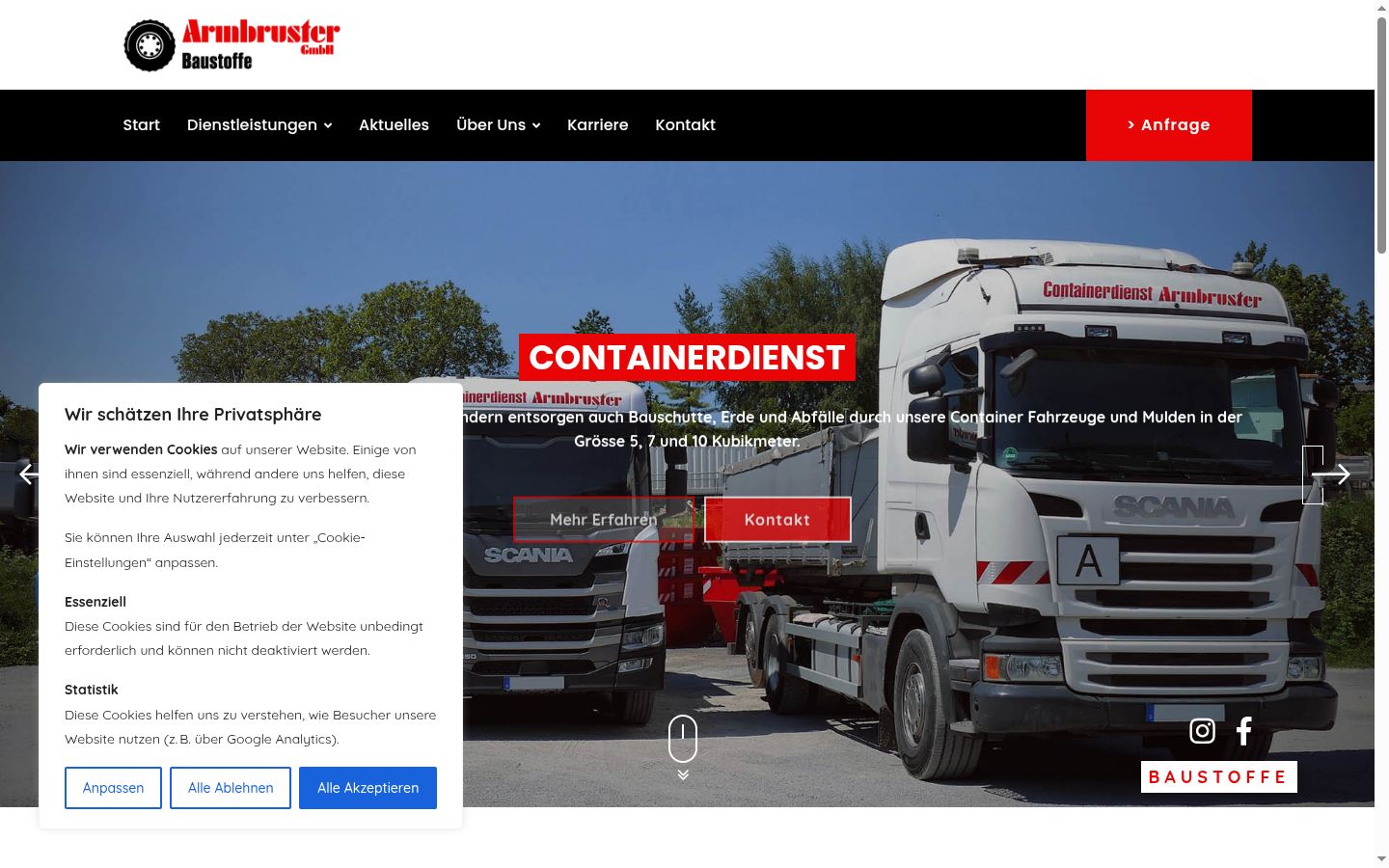 Screenshot des Einwilligungsbanners vor jeglicher Interaktion