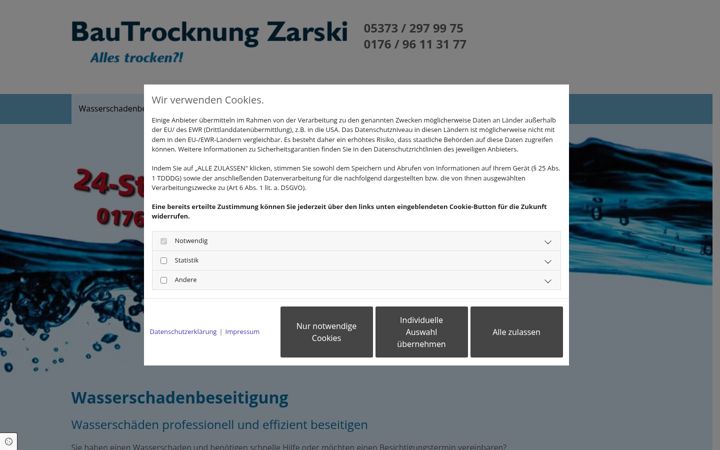 Screenshot of bautrocknung-zarski.de