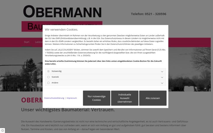 Screenshot of bauunternehmen-obermann.de