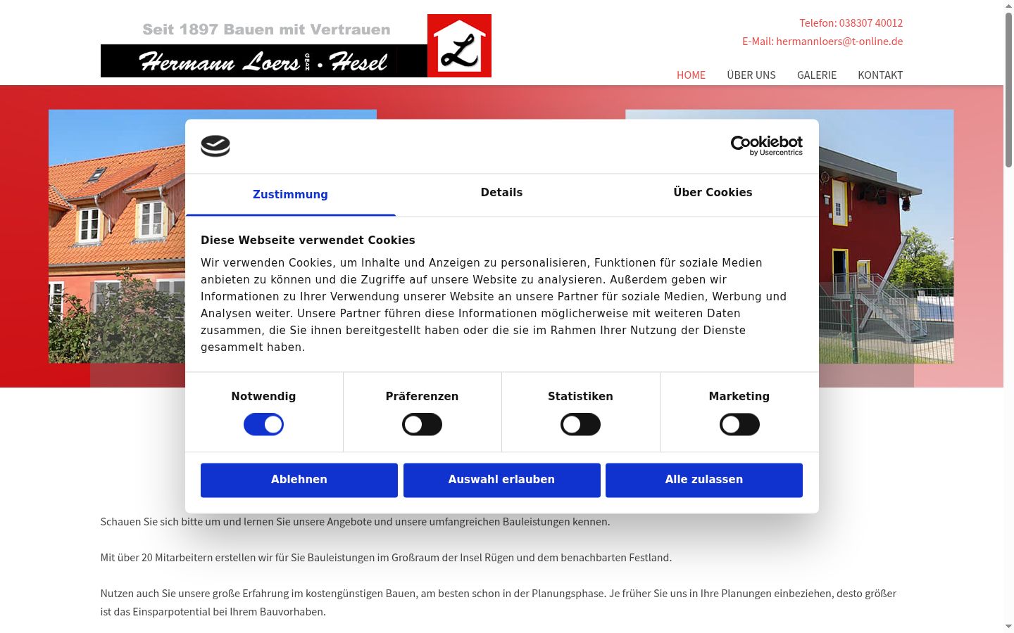 Screenshot del banner di consenso mostrato prima di qualsiasi interazione