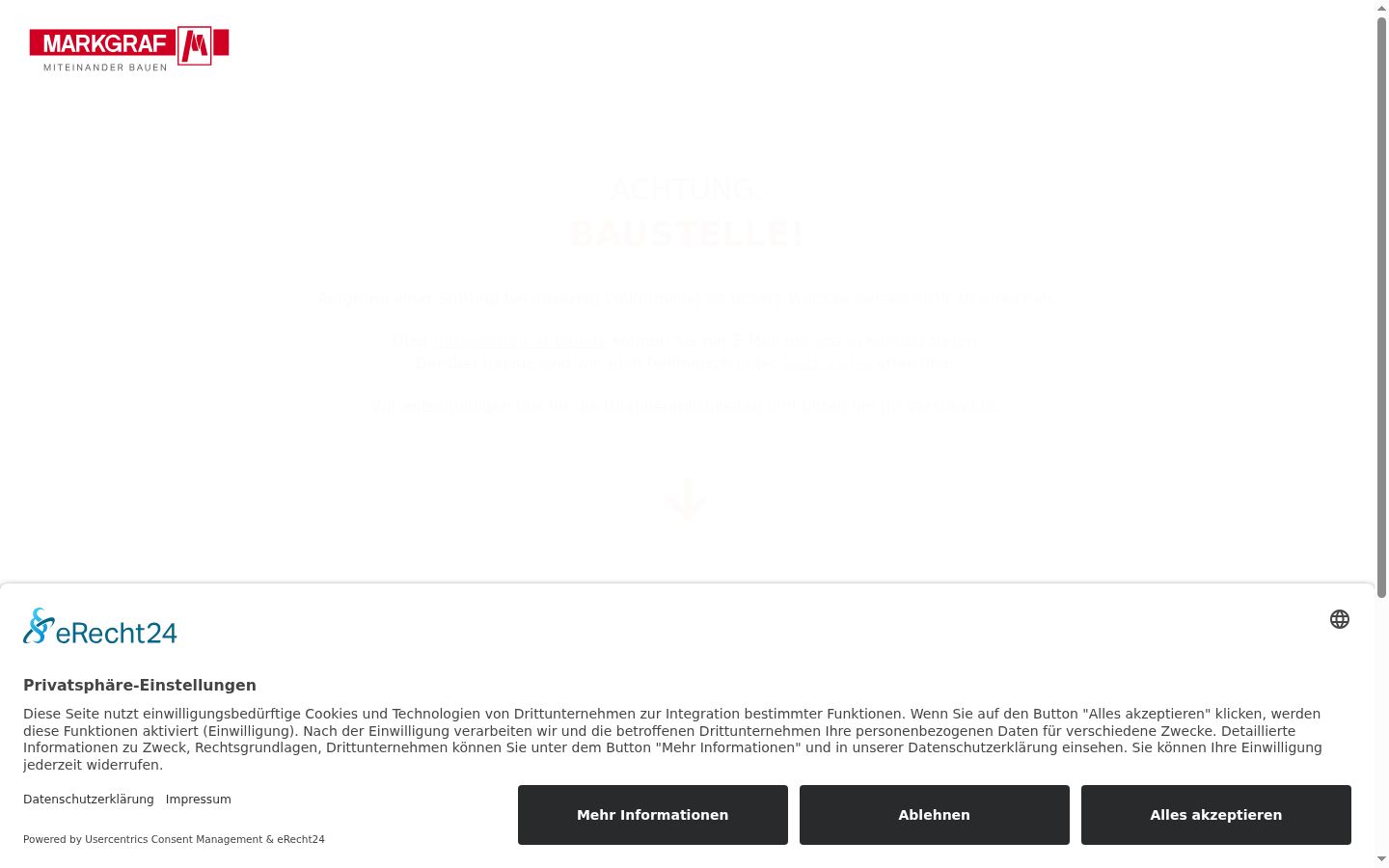 Screenshot des Einwilligungsbanners vor jeglicher Interaktion