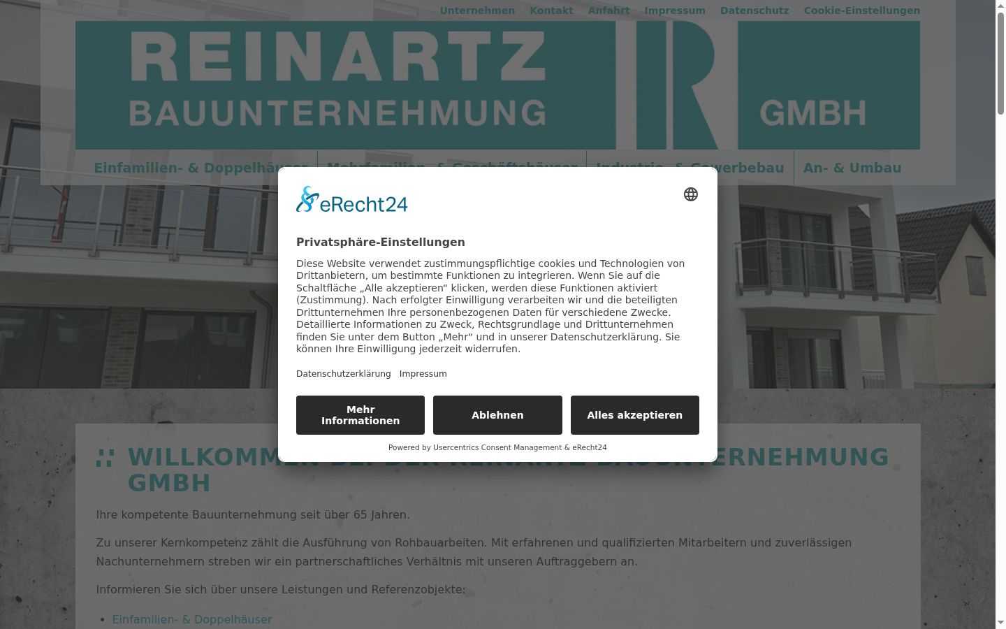 Screenshot des Einwilligungsbanners vor jeglicher Interaktion