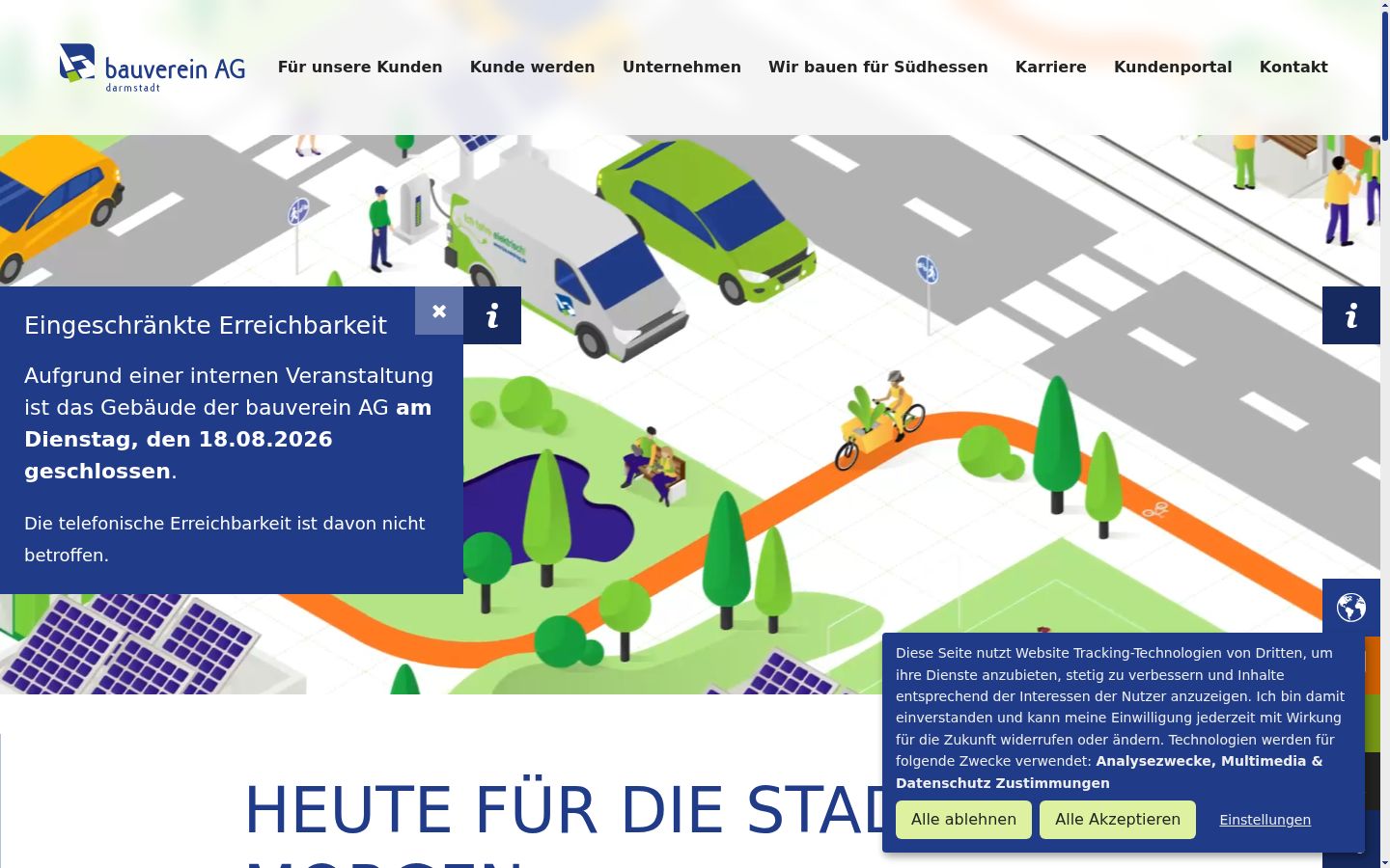 Screenshot des Einwilligungsbanners vor jeglicher Interaktion